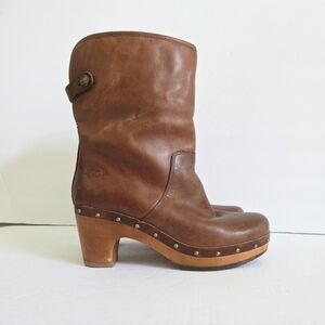 UGG Australia Lynnea 1958 Leather Shearling Lined Tan Mid Calf Boots Size 6